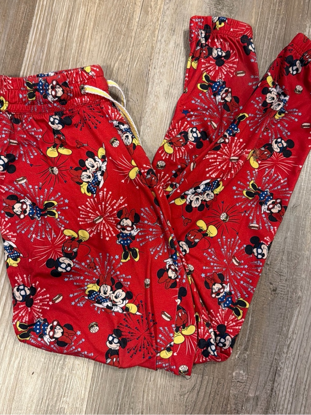 Disney Minnie Mouse Pajama Pants Womens XS Red 4th Of July Fireworks Jogger - Picture 2 of 6